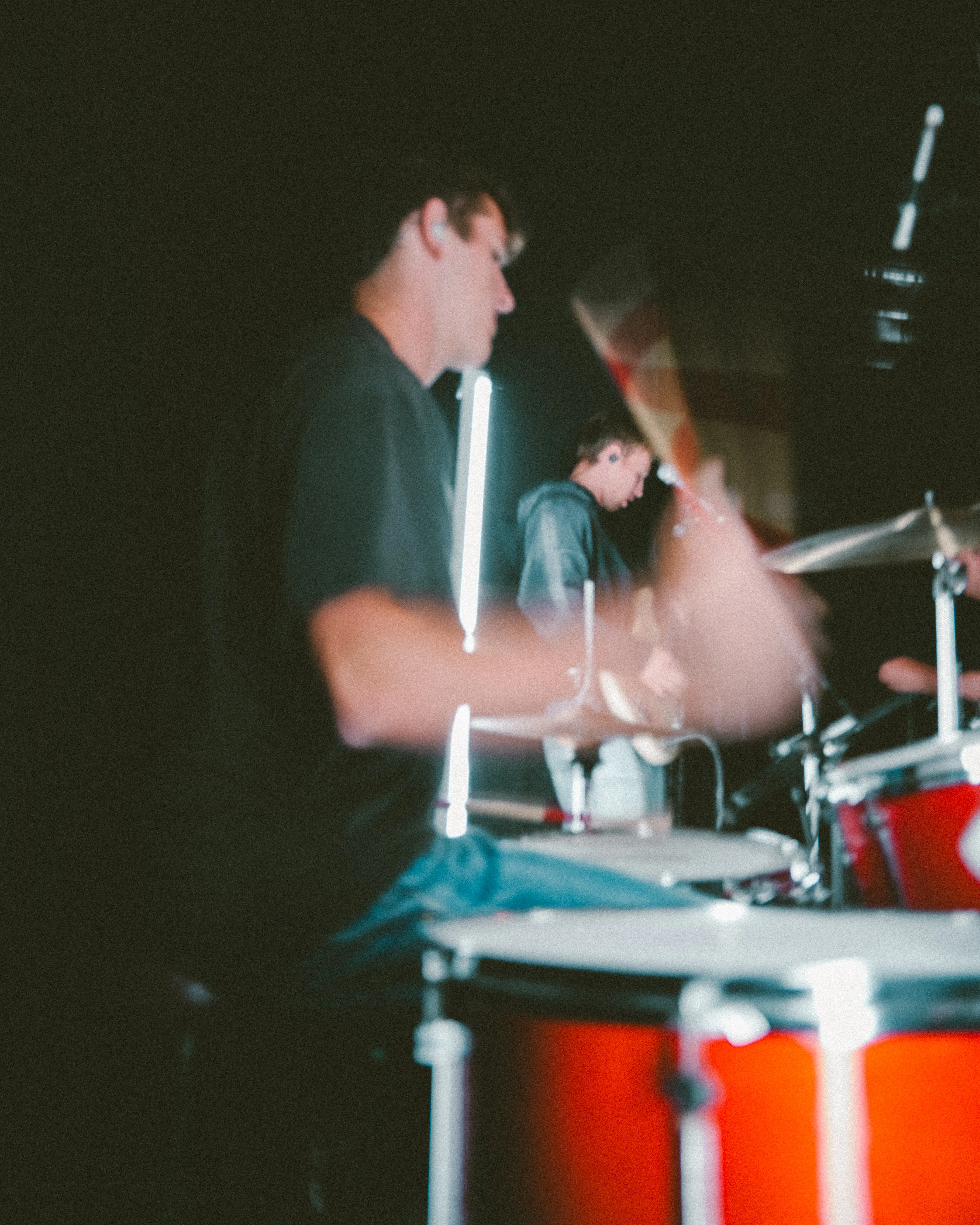 The drummer mid-set at a Monday Nights gathering